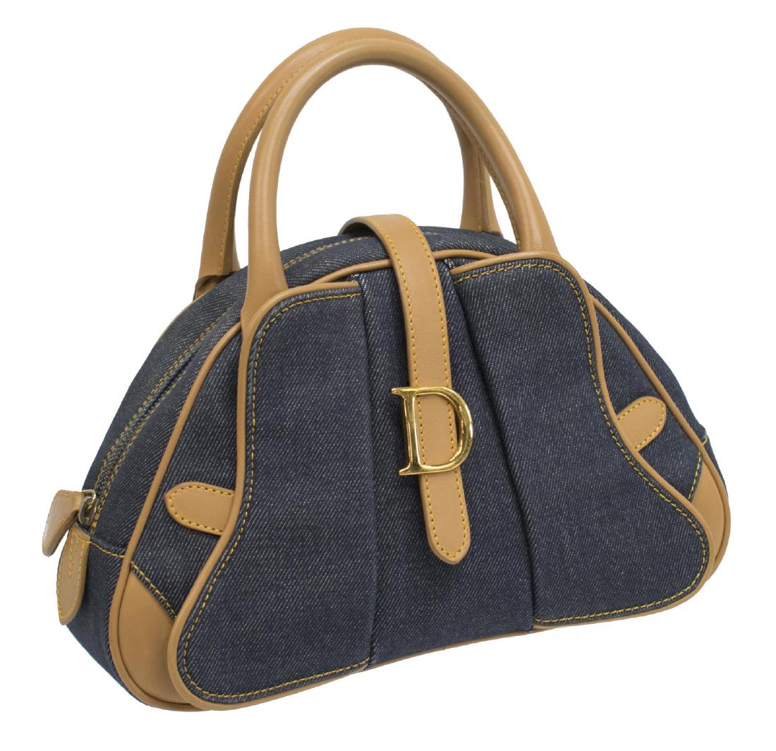 CHRISTIAN DIOR DENIM & BROWN LEATHER HANDBAG (1 of 5)