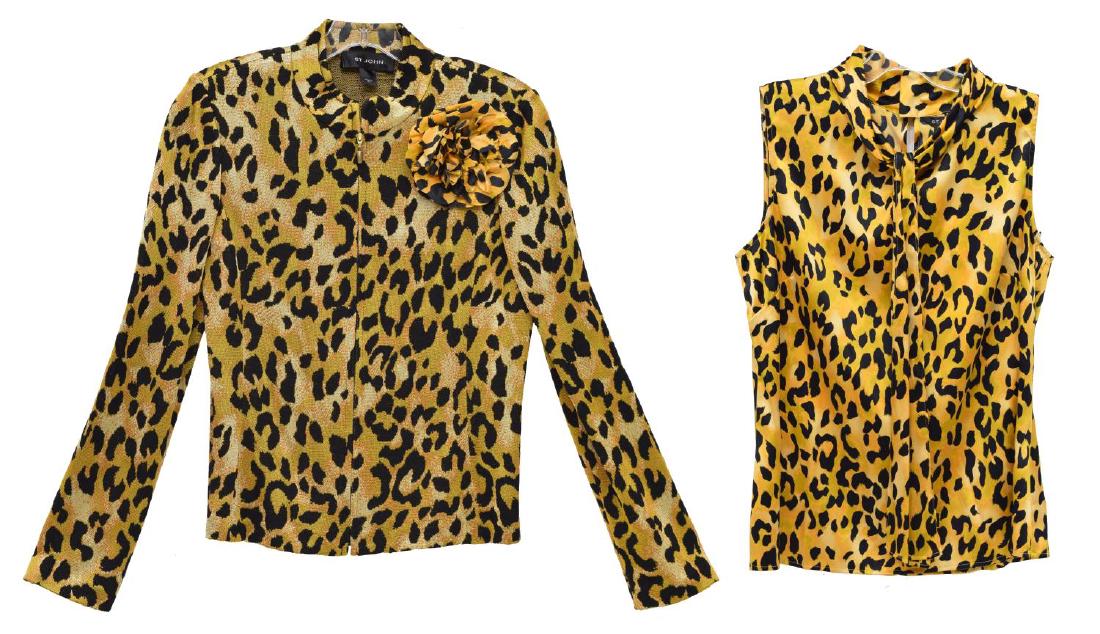 (2) ST. JOHN LEOPARD PRINT SILK TOP & KNIT JACKET (1 of 7)