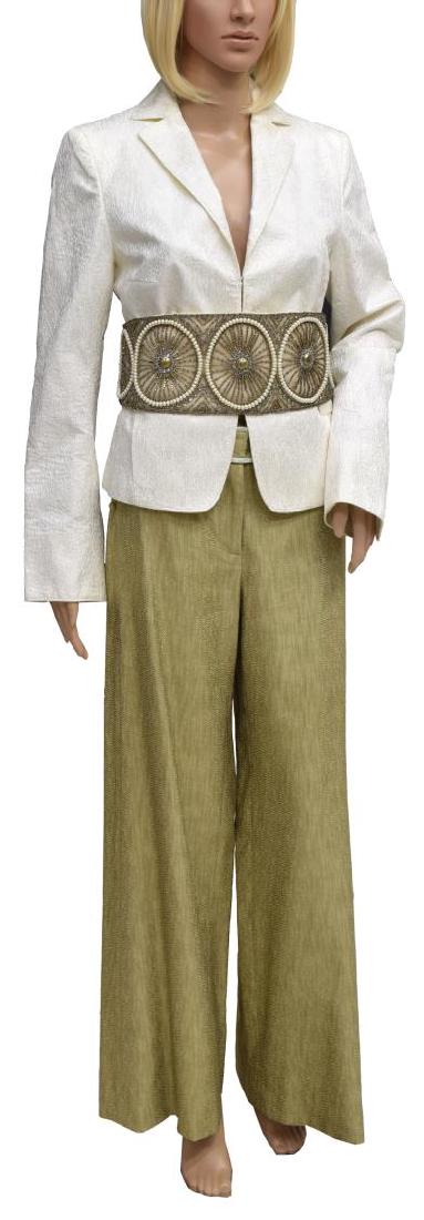 (3) AKRIS PUTO, REEM ACRA & ZAC POSEN CLOTHING: (lot of 3) Designer clothing items, including: (1) Akris Punto white cotton blazer, embroidered detail, notched lapel collar, ivory lining, hook-and-eye closure, two faux pockets, some spotting around