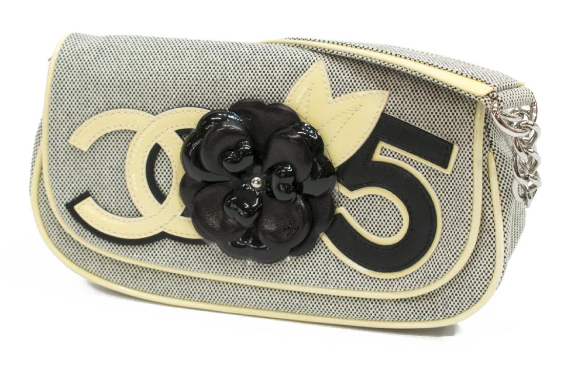 CHANEL CC CAMELLIA 5 BLACK & WHITE CHECK FLAP BAG (1 of 4)