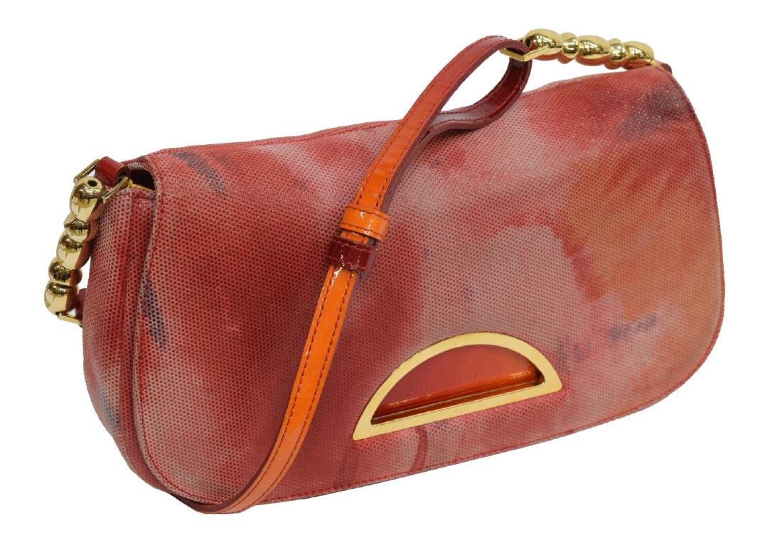 DIOR RED ABSTRACT PERFORATED LEATHER SHOULDER BAG (1 of 4)