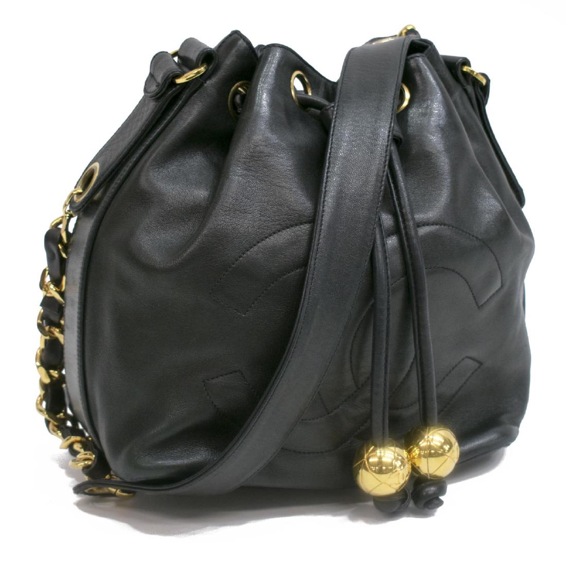 CHANEL BLACK LEATHER DRAWSTRING BUCKET BAG (1 of 6)