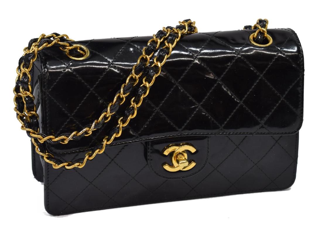 CHANEL BLACK QUILTED PATENT SMALL CLASSIC FLAP BAG (1 of 4)