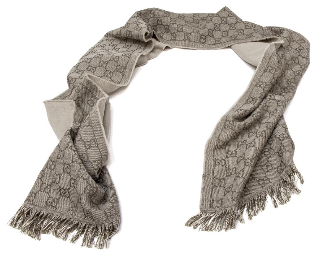 GUCCI BEIGE WOOL ARLISS LOGO & STRIPE SCARF / WRAP (1 of 2)