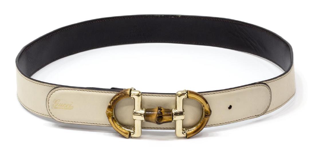 GUCCI CREAM LEATHER BAMBOO HORSE BIT WAIST BELT (1 of 3)