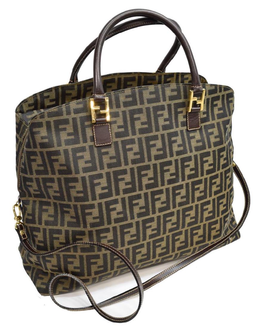 FENDI LEATHER-TRIMMED ZUCCA CANVAS SATCHEL BAG (1 of 5)