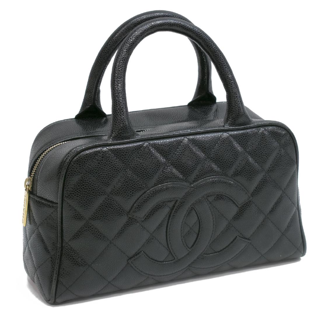 CHANEL 'BOWLING' CC LOGO CAVIAR BLACK LEATHER BAG (1 of 5)