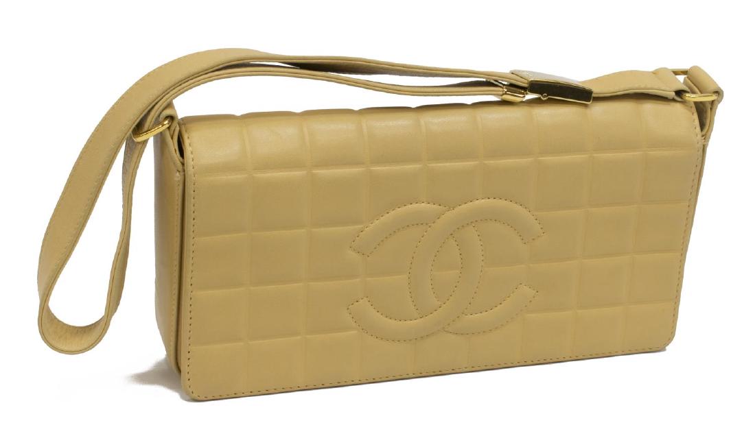 CHANEL QUILTED BEIGE LEATHER CC EAST/WEST FLAP BAG (1 of 4)