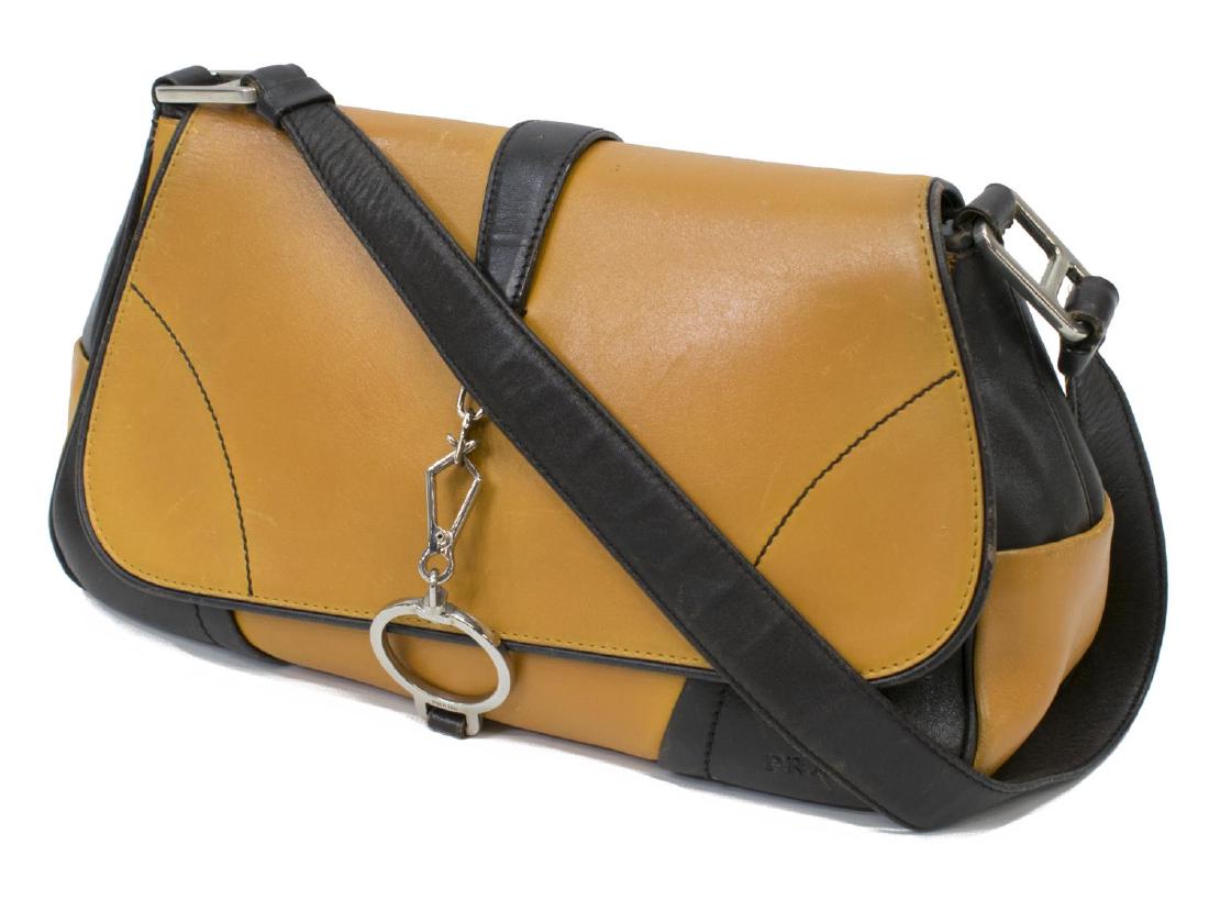 PRADA ORANGE DARK BROWN SMOOTH LEATHER HANDBAG (1 of 4)