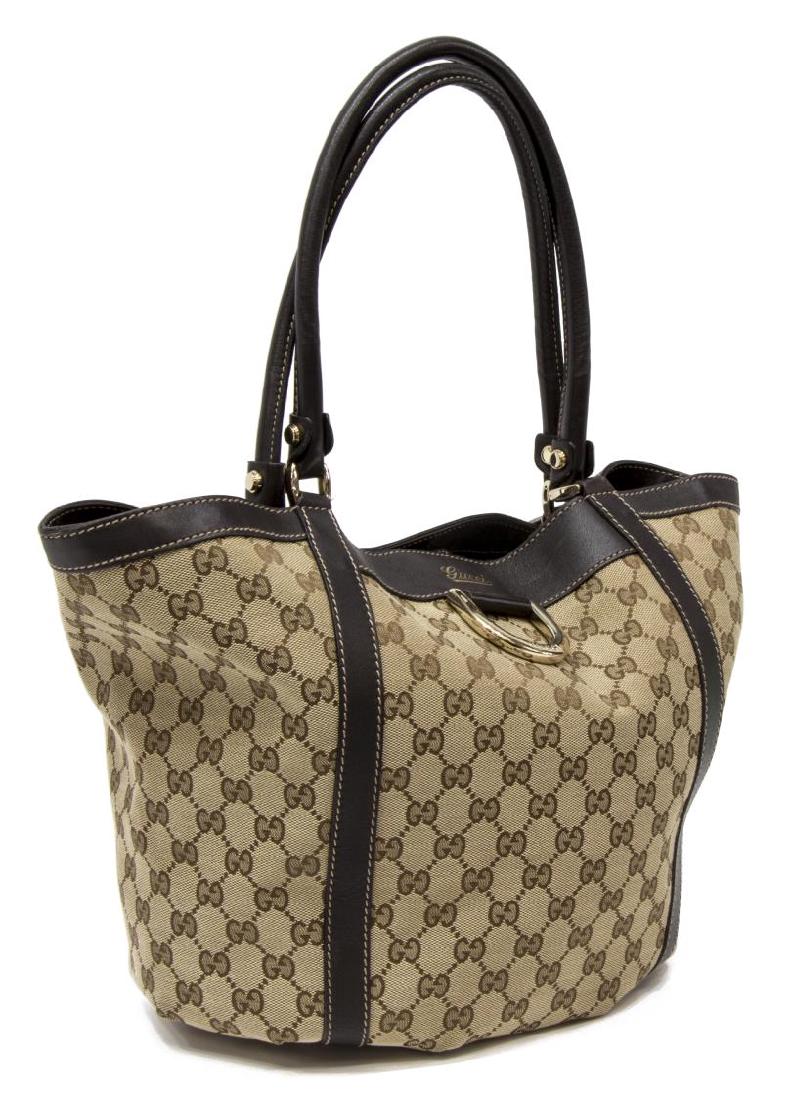 GUCCI BROWN & TAN GG CANVAS D-RING TOTE BAG (1 of 5)