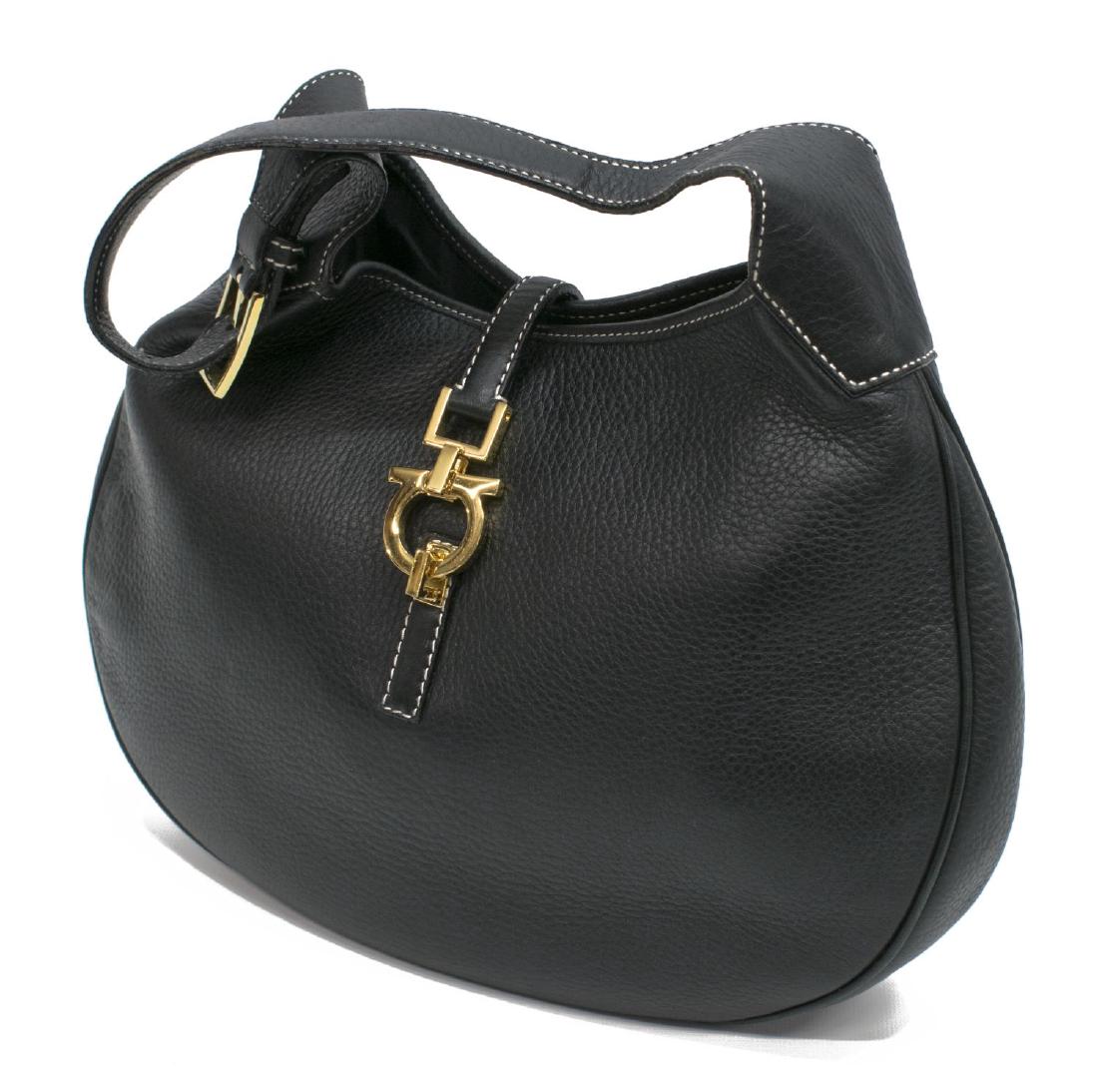 SALVATORE FERRAGAMO BLACK LEATHER HOBO BAG (1 of 4)