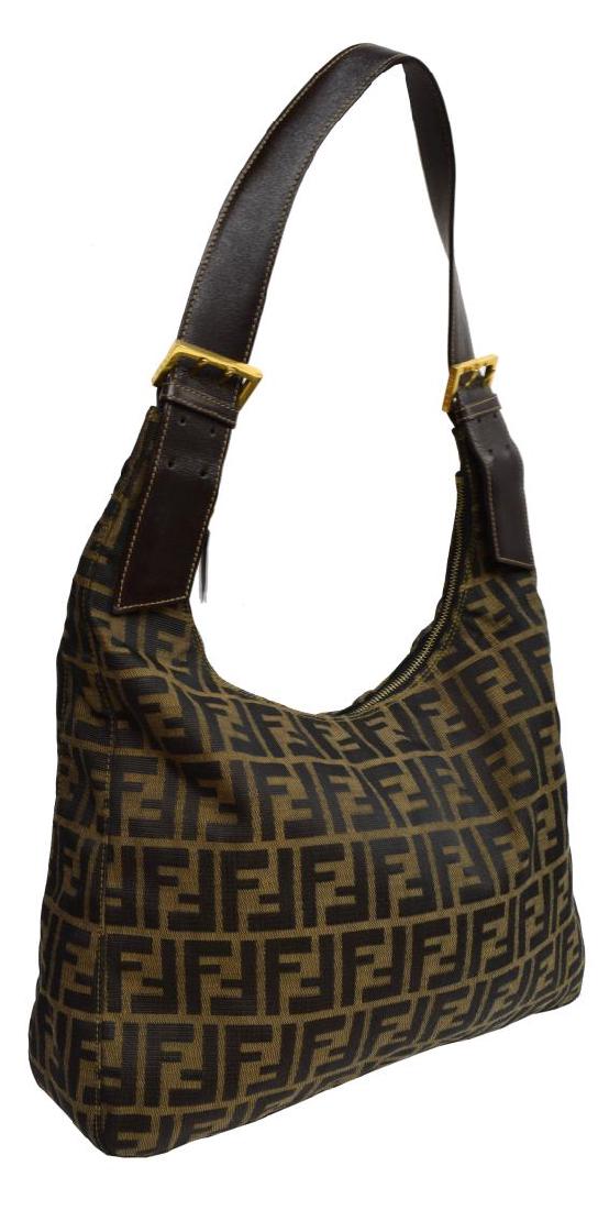 FENDI ZUCCA BROWN CANVAS MONOGRAM SHOULDER HOBO (1 of 4)