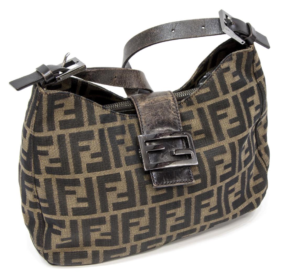 FENDI ZUCCA MONOGRAM CANVAS & LEATHER SHOULDER BAG