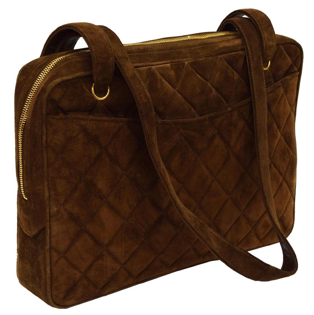 CHANEL QUILTED BROWN SUEDE HANDLE BAG (1 of 3)