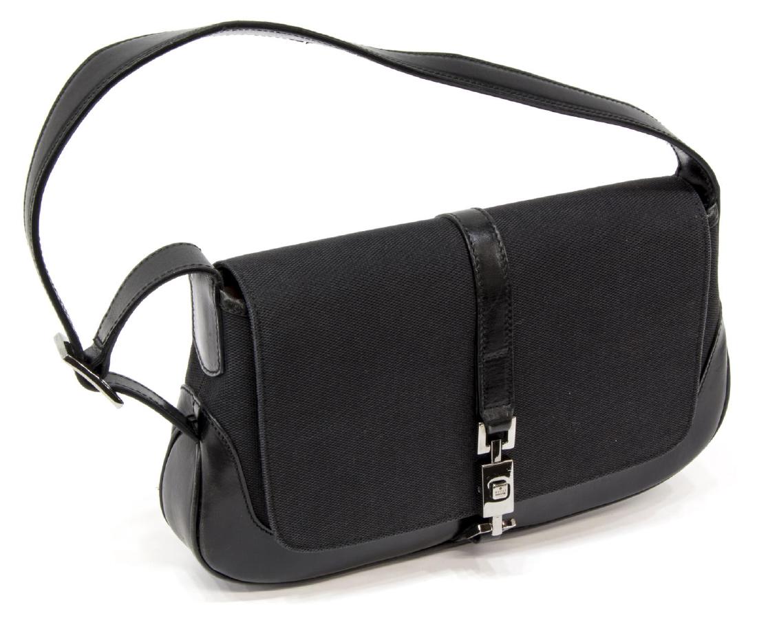 GUCCI SMALL FLAP BAG IN BLACK CANVAS AND LEATHER (1 of 5)