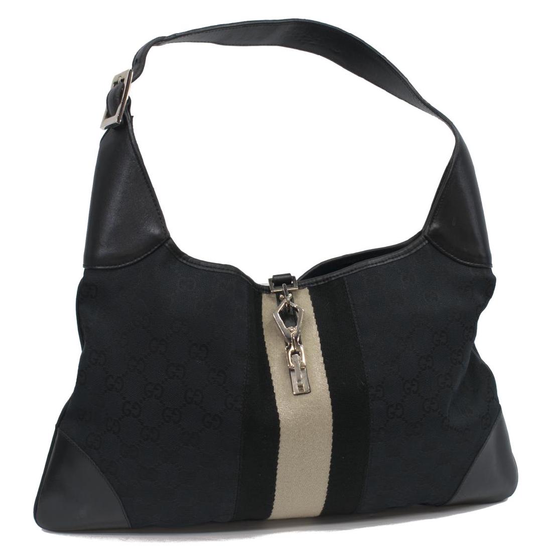 GUCCI BLACK MONOGRAM & LEATHER JACKIE BAG (1 of 6)