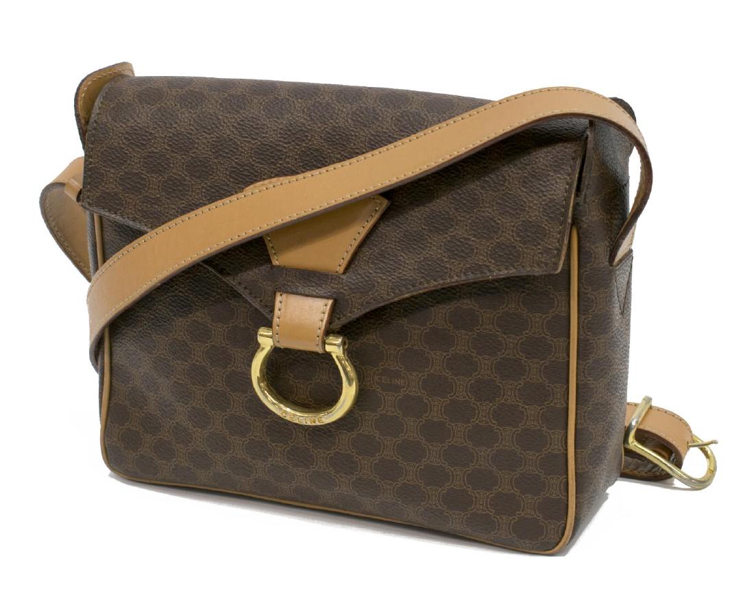 CELINE BROWN MACADAM COATED CANVAS SHOULDER BAG (1 of 4)