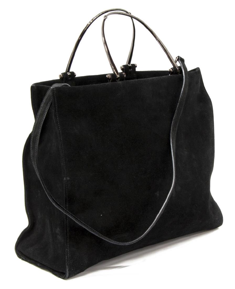 GUCCI BLACK SUEDE SILVER METAL HANDLES TOTE BAG (1 of 5)