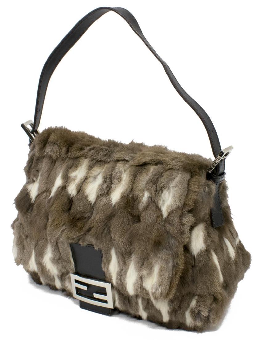 FENDI 'MAMA BAGUETTE' BROWN WHITE RABBIT FUR BAG (1 of 5)