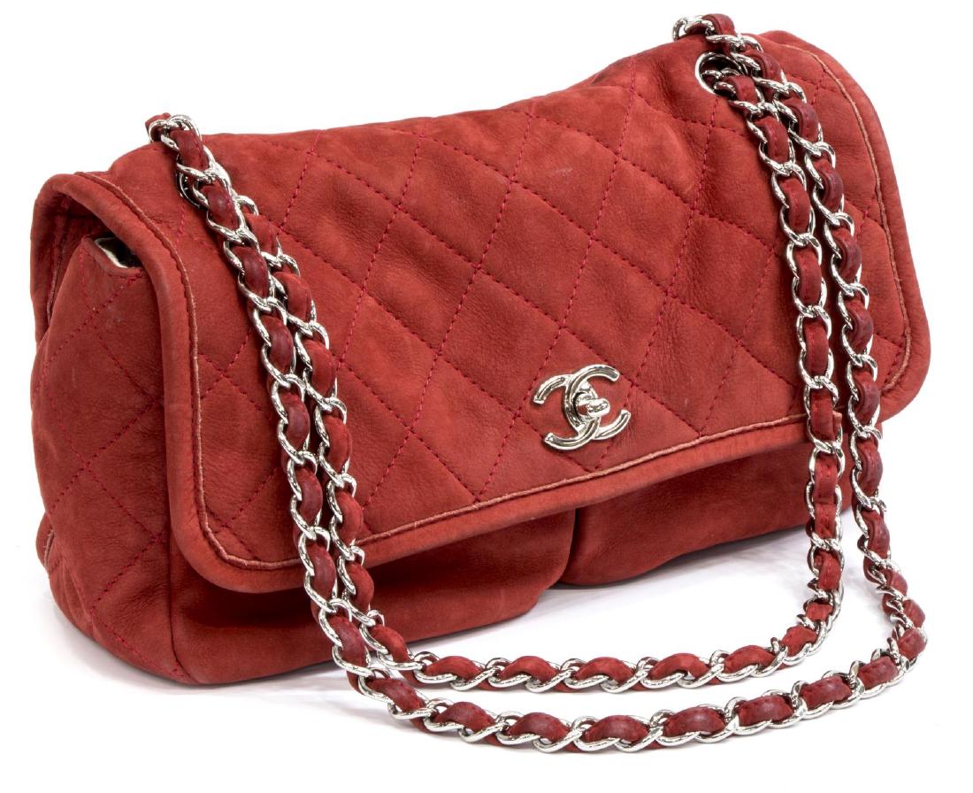 CHANEL RED QUILTED SUEDE FLAP BAG (1 of 5)