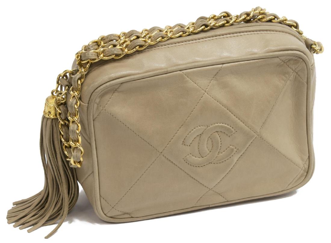 VINTAGE CHANEL BEIGE QUILTED LEATHER TASSEL PURSE (1 of 4)