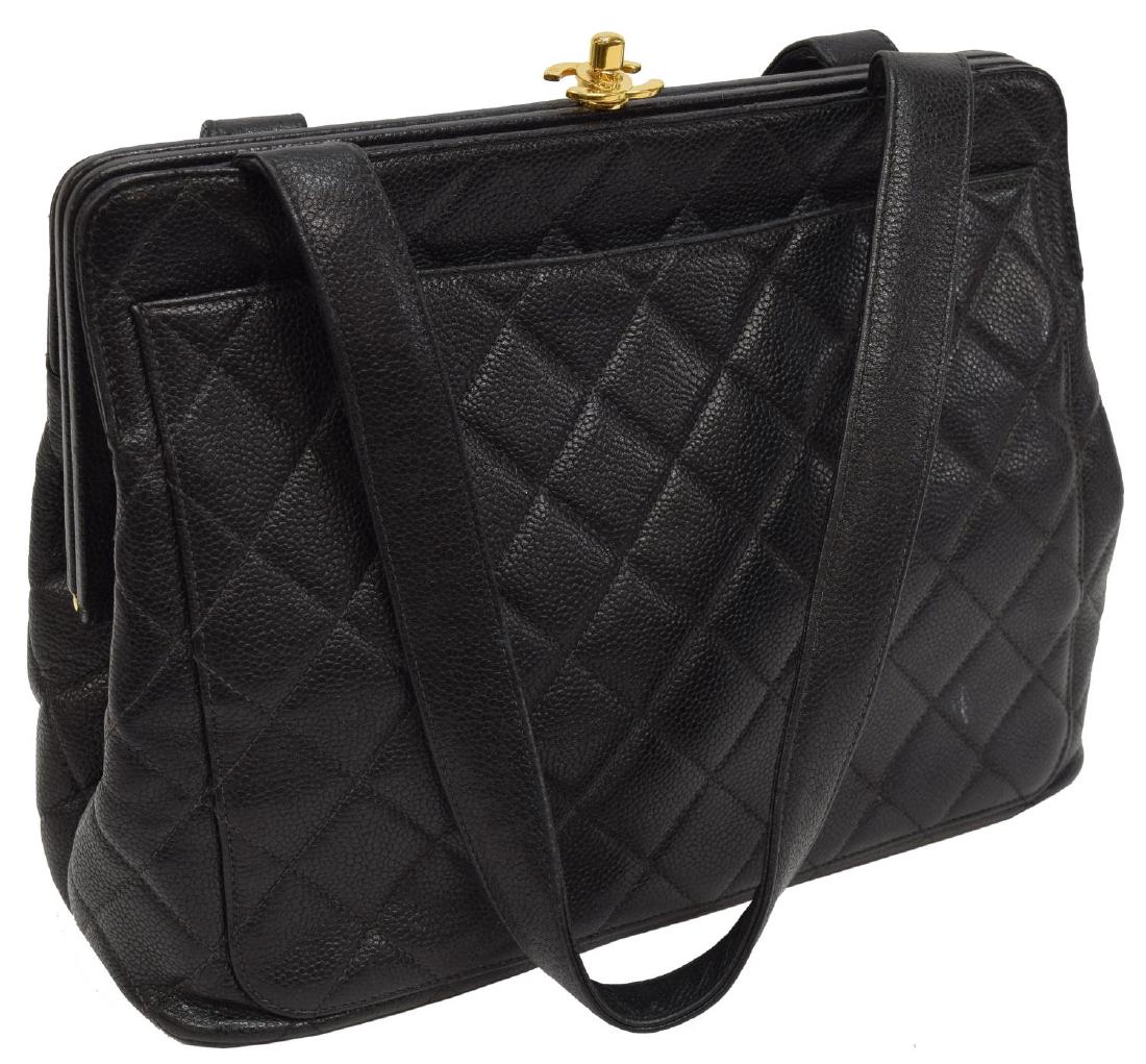 CHANEL BLACK QUILTED LEATHER TURN-LOCK FRAME BAG (1 of 4)
