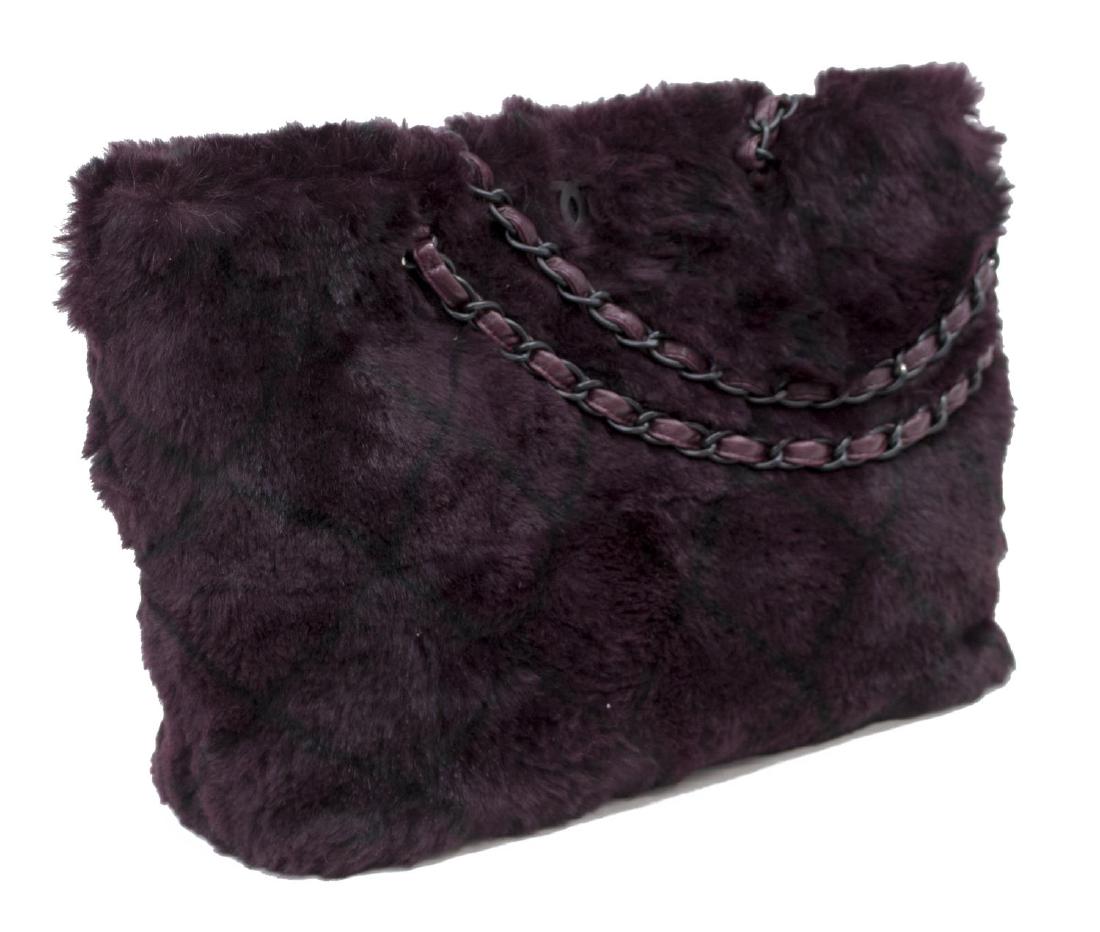 CHANEL PURPLE & BLACK ORYLAG RABBIT FUR TOTE BAG (1 of 5)