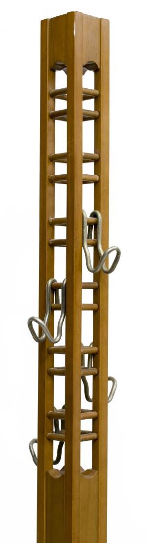 UNUSUAL ITALIAN MODERN ADJUSTABLE COAT & HAT RACK: Italian modern standing coat and hat rack, 20th c., square base, block standard, with four adjustable steel hooks, approx 70.25"h, 13.75"w, 13.75"d Start Price: $80.00