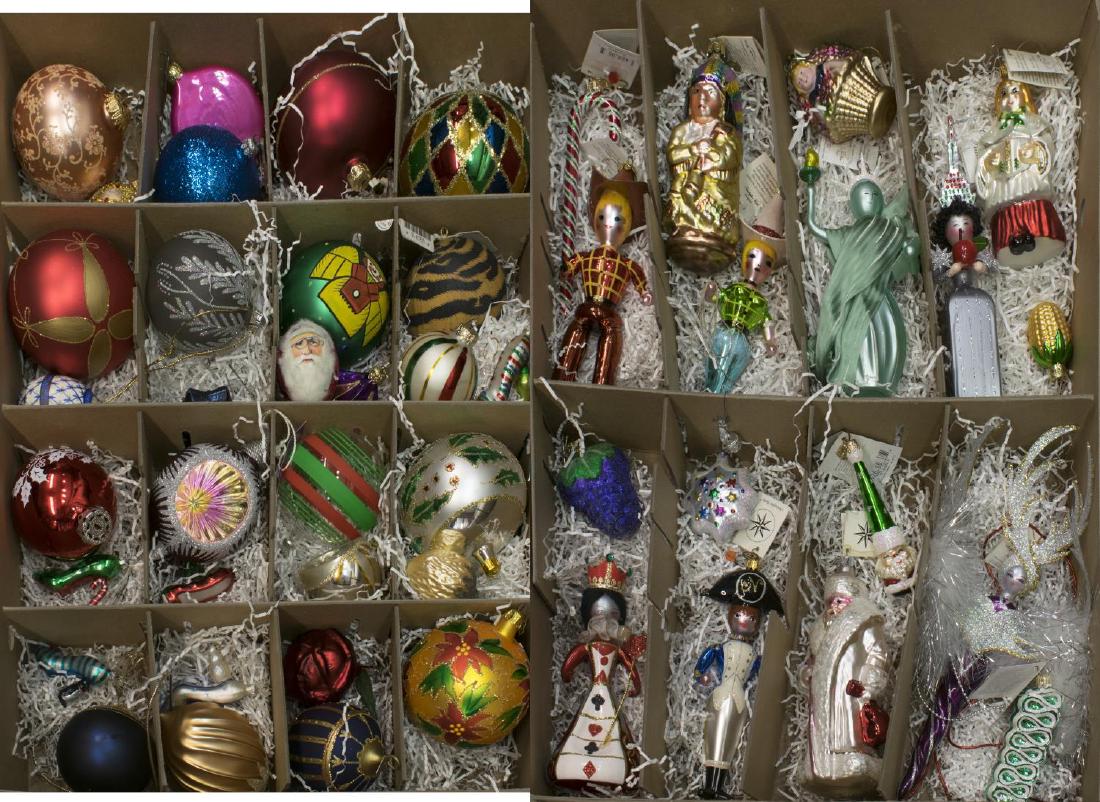 HUGE COLLECTION RADKO & OTHER CHRISTMAS ORNAMENTS: (lot) Huge collection of Christmas tree ornaments, most being glass, many by Christopher Radko and retaining original tags, highlights include (1) Radko Queen of Hearts, (1) Radko Statue of Liberty, (