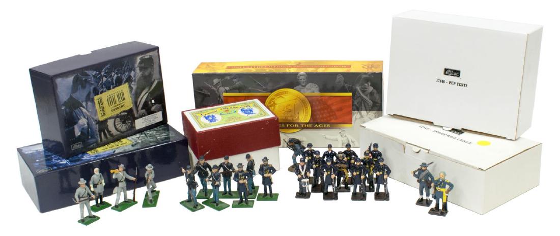 (40) U.S. CIVIL WAR METAL MINIATURE SOLDIERS: (lot of 40) Metal U.S. Civil War soldier miniatures: (1) , Union Cavalry Private #4 by Ertl Collectibles, appears as new in original box, 3.25"h; (4) "Fight'n Irish", Union foot soldiers, by Ertl Coll