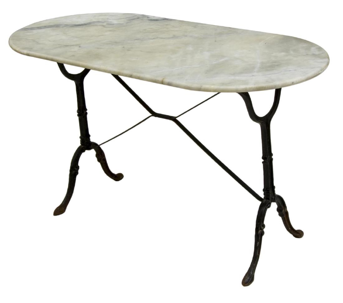 FRENCH MARBLE AND IRON OVAL BISTRO TABLE