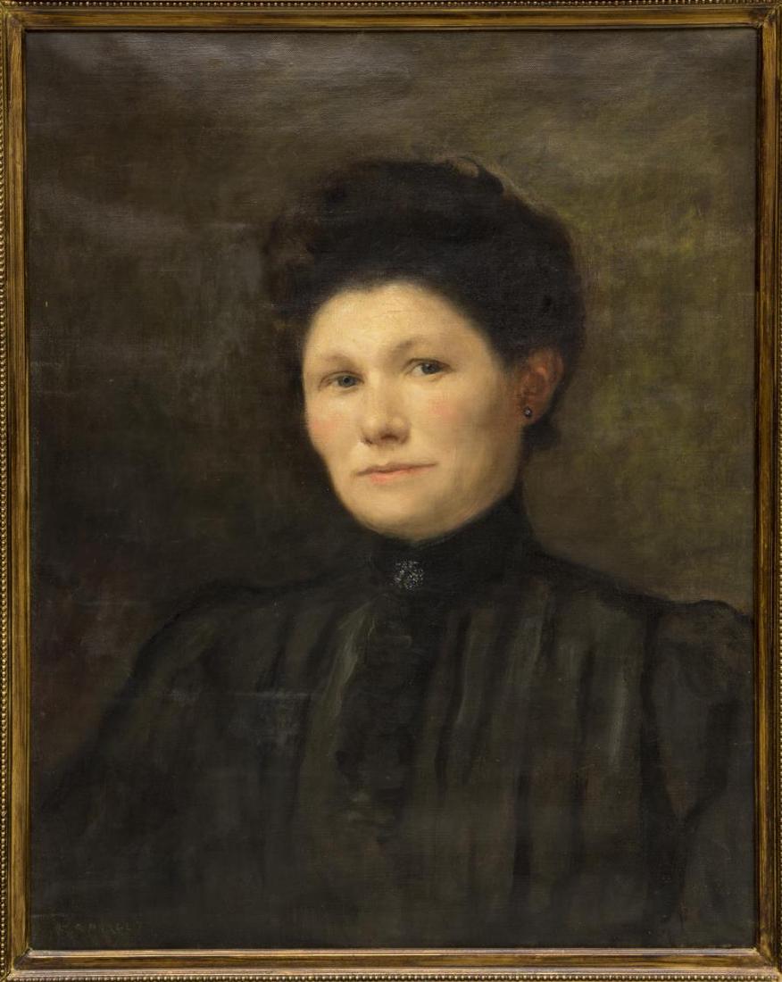 F. CHARLET (BELGIUM, 1862-1928), OIL ON CANVAS: Framed oil on canvas portrait, Woman in Mourning, signed to lower left F. Charlet (Frans Charlet, Belgium, 1862-1928), in foliated giltwood frame, tag from Salle de Ventes Galleria Moderne in Brussels