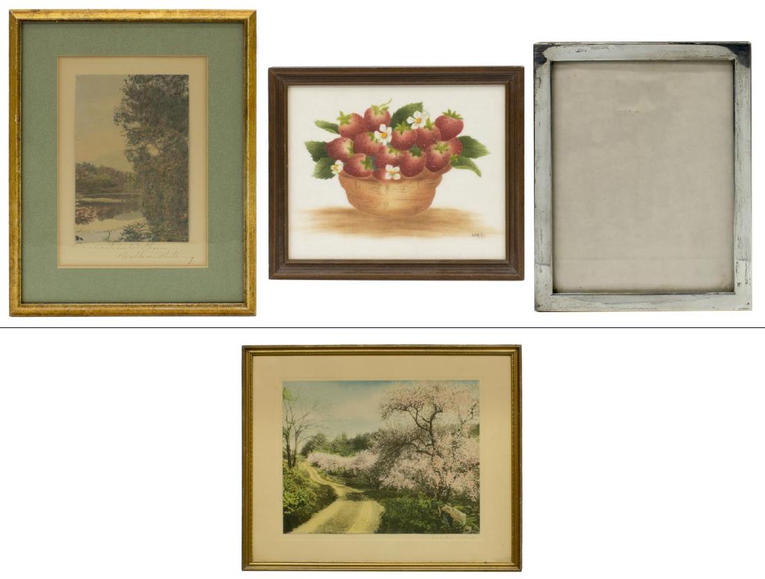 (4) WALLACE NUTTING (1861-1941) SIGNED COLOR PHOTO: (lot of 4) Framed art, including: (1) hand-colored photo print, "Connecticut Shores," titled and signed in ink Wallace Nutting (Massachusetts, 1861-1941), toning to paper, sight: approx 8.25"h, 5.75"w