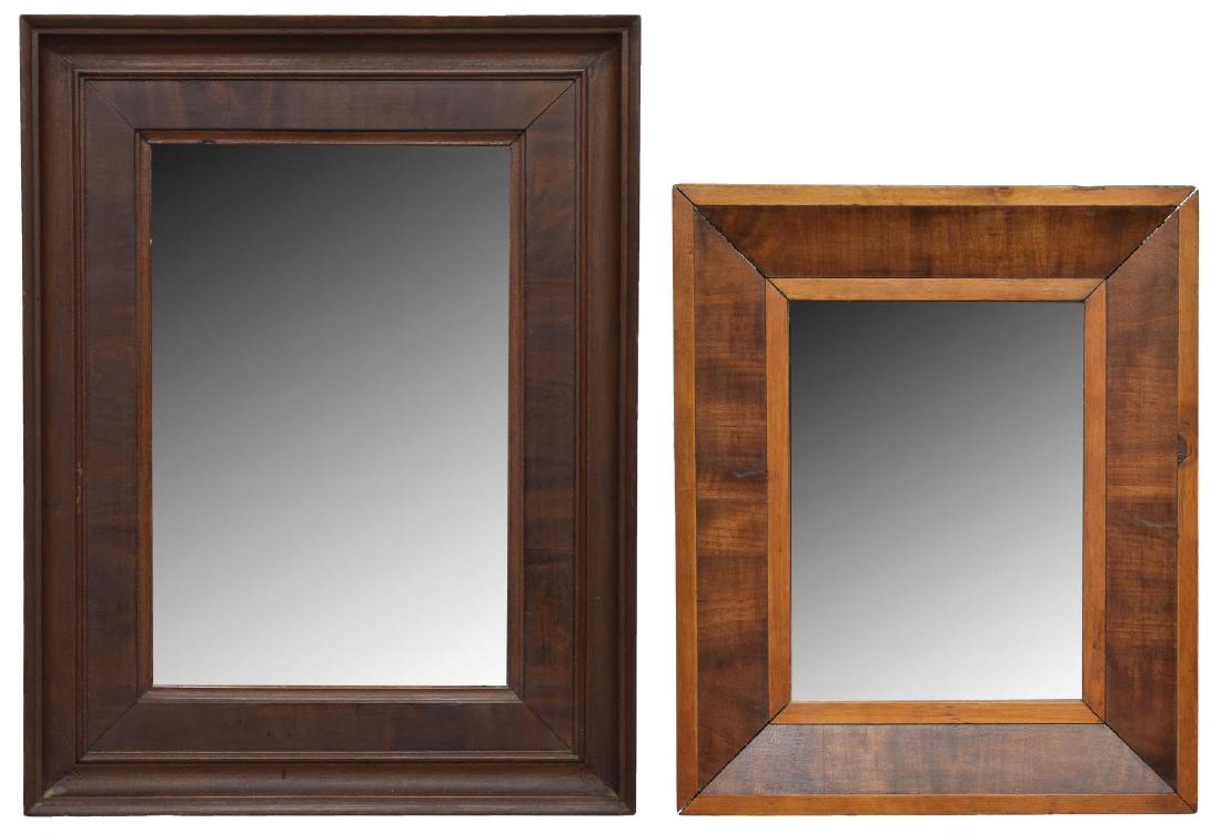 (2) AMERICAN EMPIRE STYLE MAHOGANY WALL MIRRORS: (lot of 2) American Empire style mahogany wall mirrors, 19th c., largest: approx 25.5"h, 19.5"w, 2"d; 16lbs total **Provenance: Estate of Mrs. E.M. (Mary) Drew (1923-2015), Drew's Antiques & Primitive