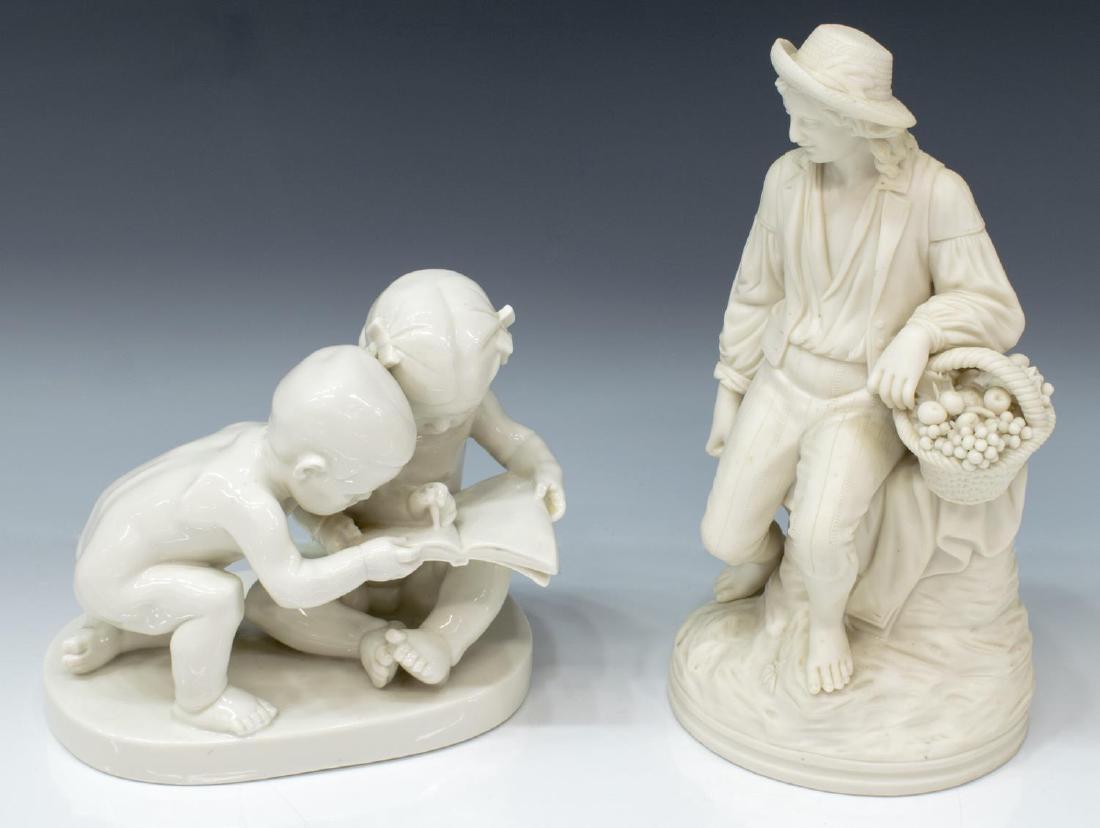 OTTO THIEM (D.1956) SCHWARZBURG PORCELAIN FIGURE: (lot of 2) Blanc porcelain figures, including: (1) "Kindergruppe mit Buch," Germany, c. 1910, manufactured by Schwarzburger Werkstatten fur Porzellankunst, designed by Otto Thiem (Germany, 1876-1956),