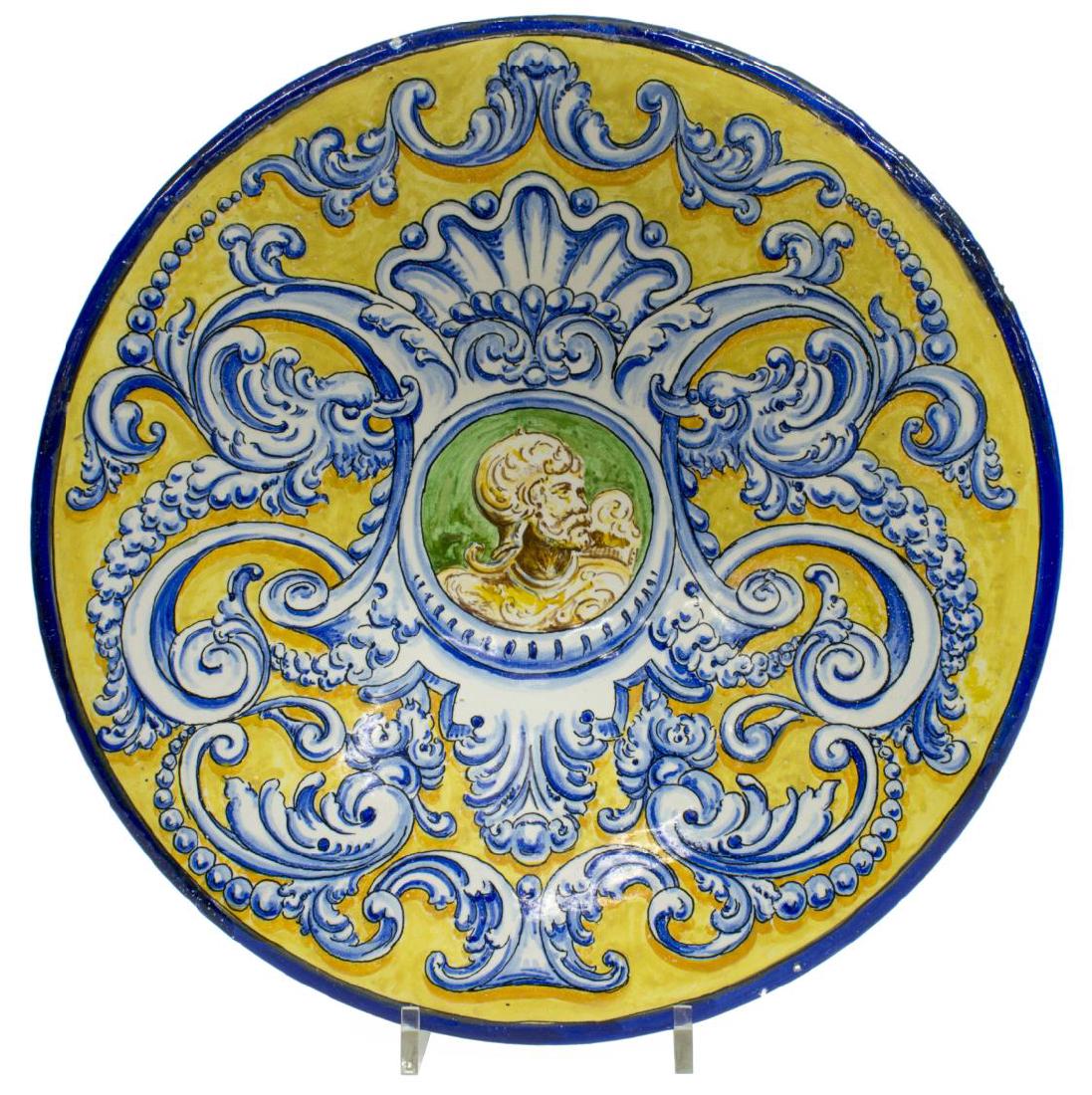 LARGE SPANISH MAJOLICA EMBLAZONED WALL CHARGER (1 of 2)