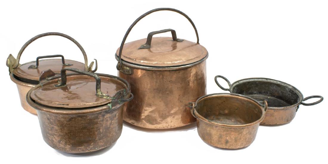 (5) FRENCH COPPER & IRON COOKING CAULDRONS / POTS (1 of 4)