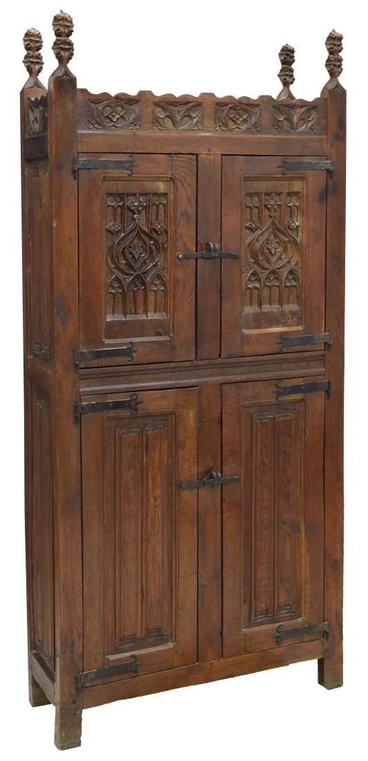 GOTHIC STYLE FOUR DOOR CABINET, 19TH C., (1 of 3)