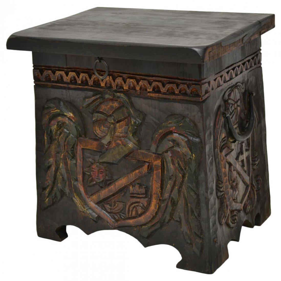 SPANISH RENAISSANCE STYLE POLYCHROME PINE BENCH (1 of 3)