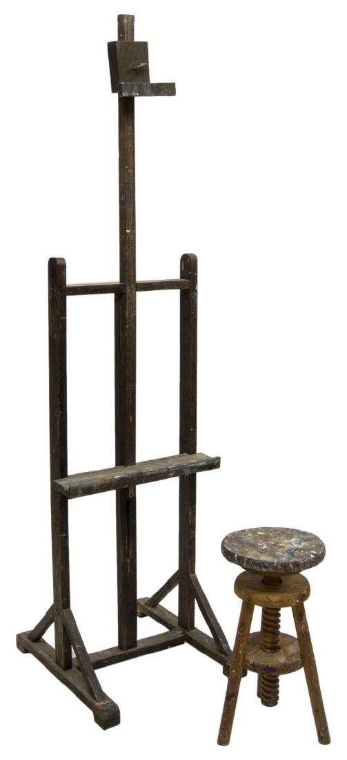 (2) FRENCH PINE ARTIST'S EASEL AND STOOL (1 of 2)