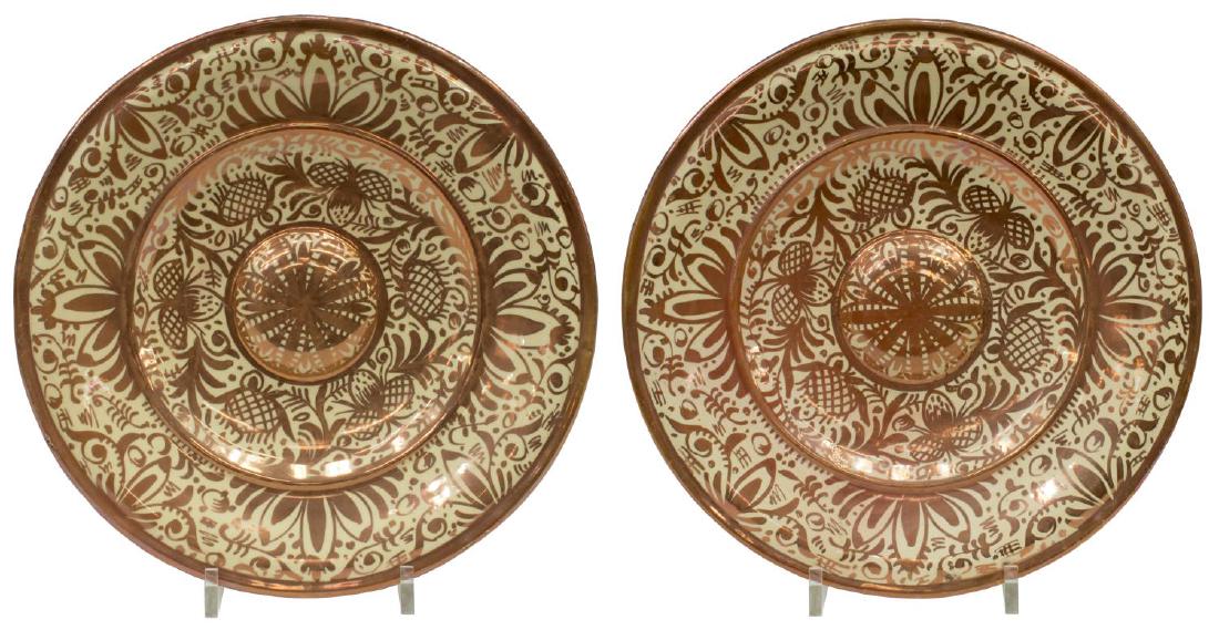2) HISPANO-MORESQUE REVIVAL COPPER LUSTRE CHARGERS (1 of 4)