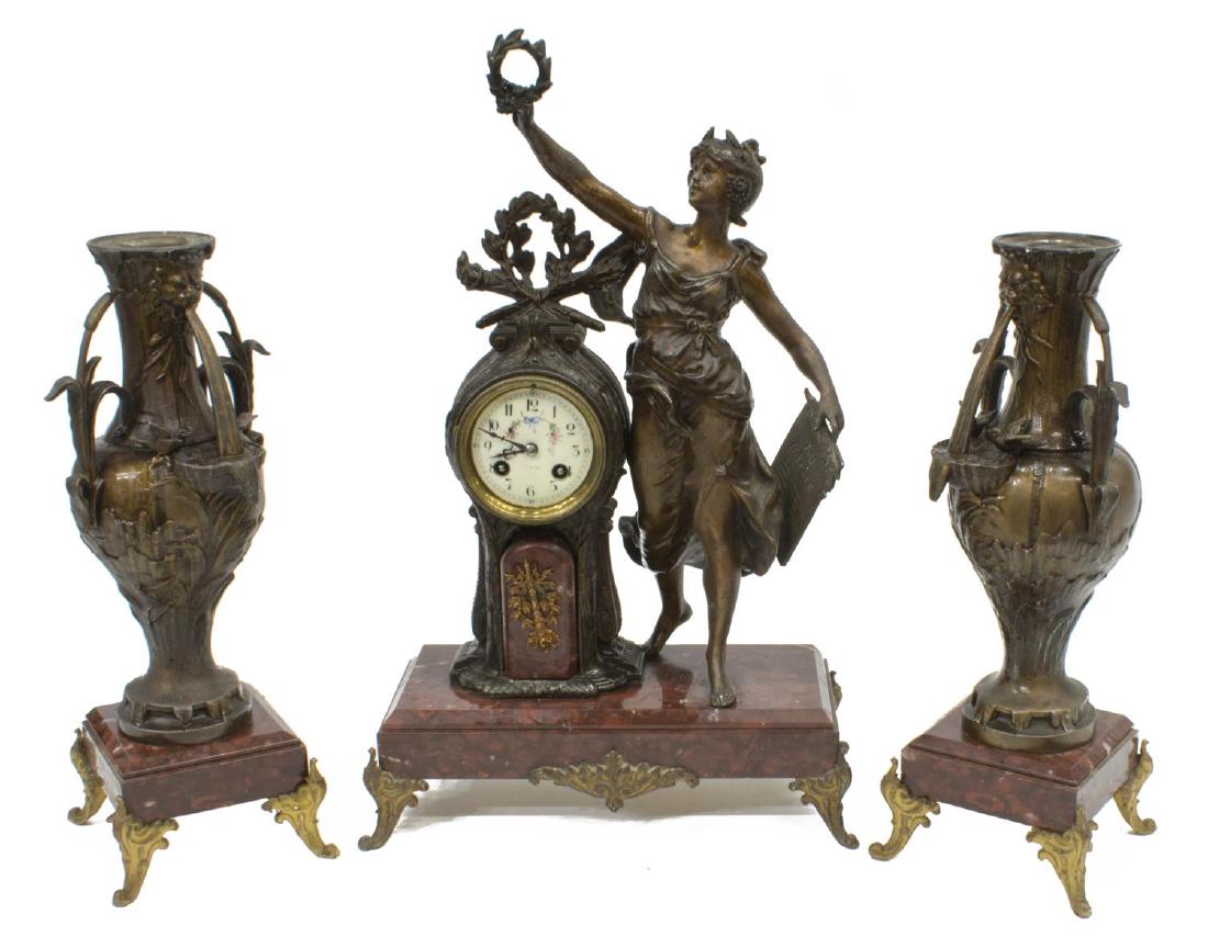 (3) FRENCH FIGURAL MANTLE CLOCK & URN GARNITURES (1 of 7)