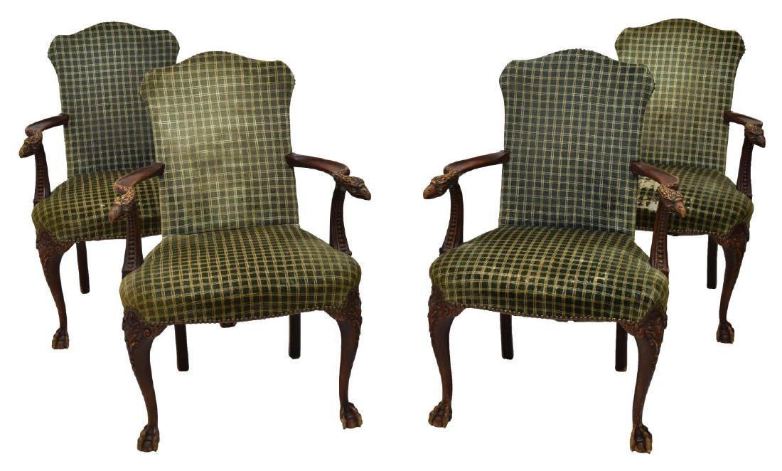 (4) CHIPPENDALE STYLE CARVED EAGLE HEAD ARMCHAIRS (1 of 2)