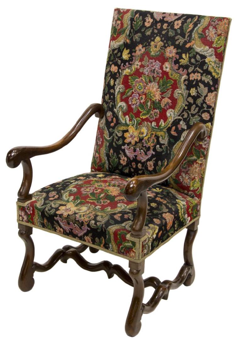 LOUIS XIII STYLE WALNUT HIGH-BACK ARMCHAIR (1 of 4)