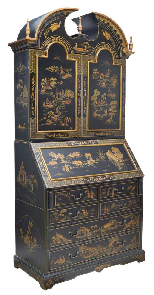 Chinoiserie Black Lacquer Secretary Cabinet