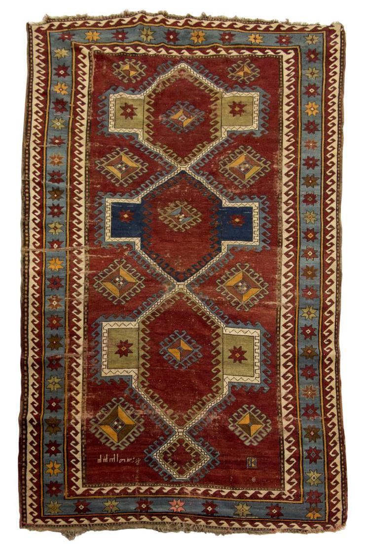 HAND-TIED KAZAK WOOL RUG, SIGNED, 10'5" x 5'8.5" (1 of 5)