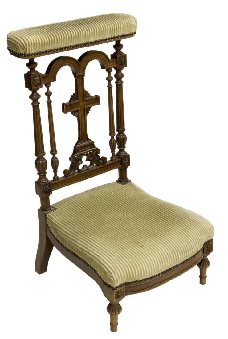 FRENCH CARVED OAK UPHOLSTERED PRAYER CHAIR (1 of 3)