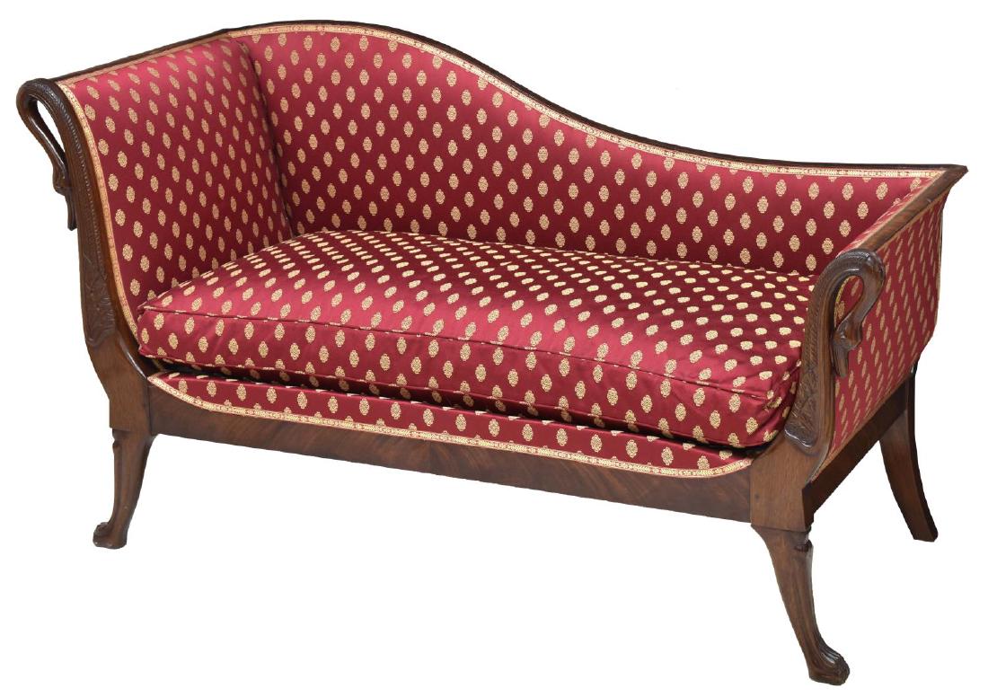 FRENCH EMPIRE STYLE CARVED MAHOGANY CHAISE LOUNGE (1 of 3)