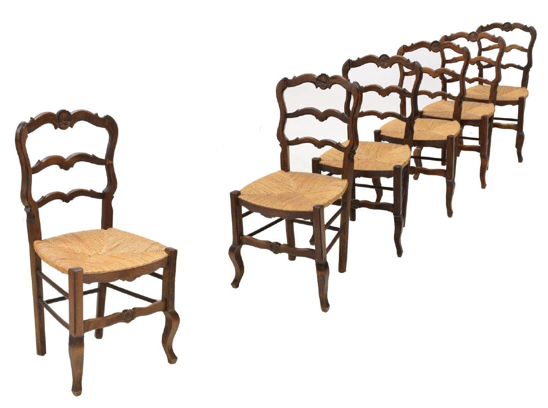 (6) FRENCH LOUIS XV STYLE OAK RUSH CANED CHAIRS (1 of 2)