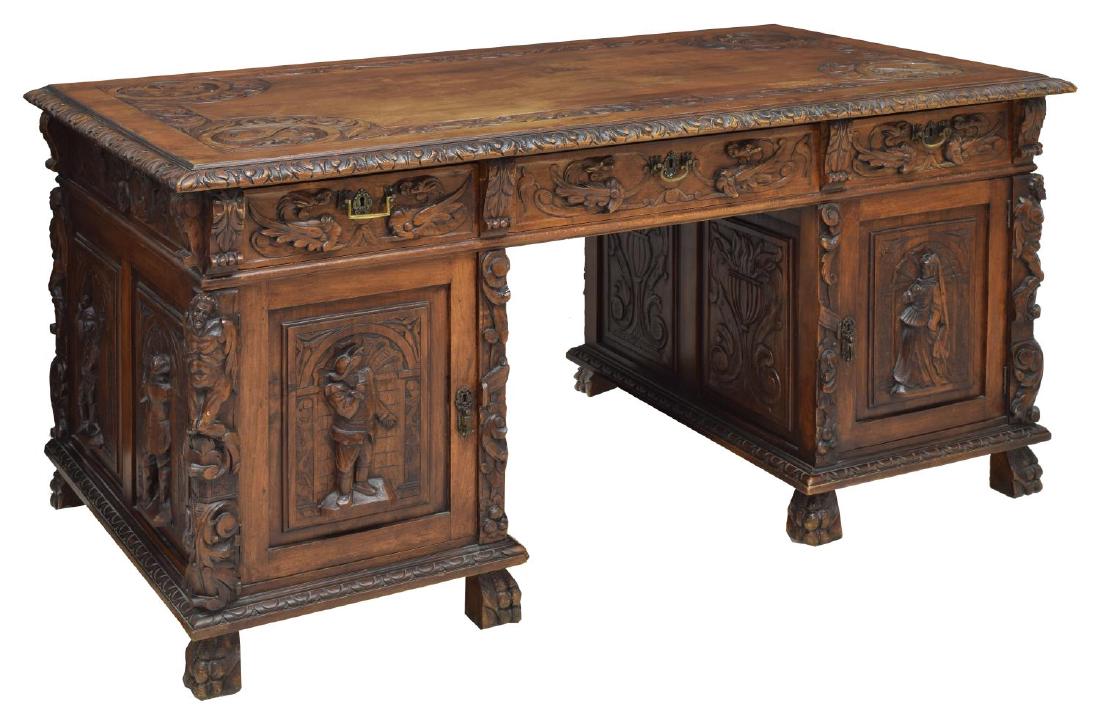 SPANISH BAROQUE REVIVAL HIGHLY CARVED LIBRARY DESK (1 of 6)